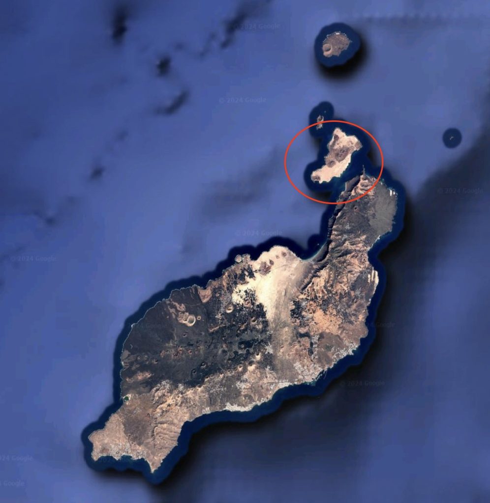 Ubicación de La Graciosa encima de la isla de Lanzarote