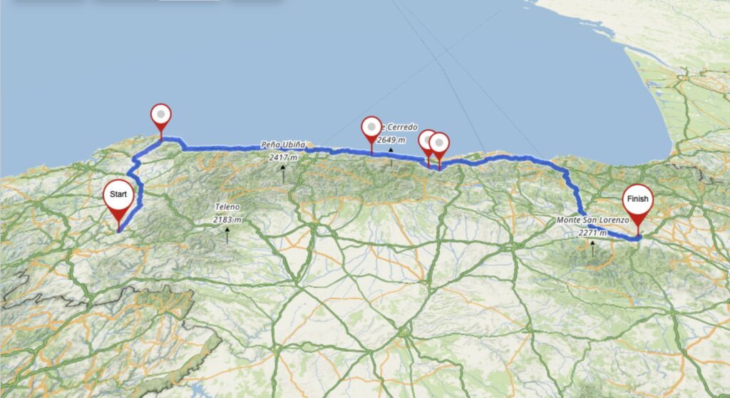 Mapa de la ruta cantábrica