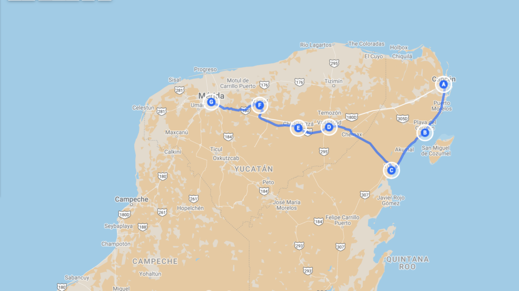 Mapa de nuestra ruta en coche