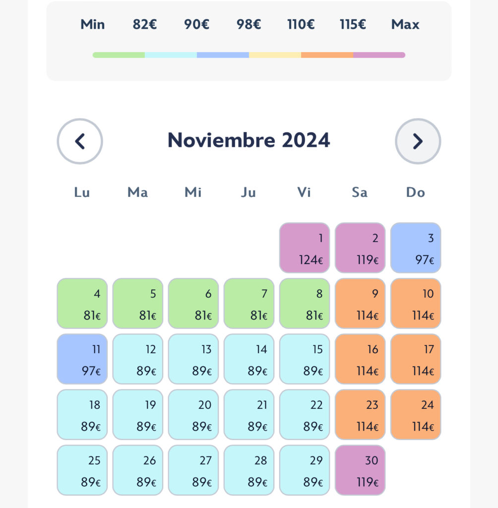 Calendario precios entradas noviembre 2024 para Disney Paris